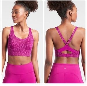 Athleta High Impact Advance Printed Sports Bra Size 38DD Racerback Fuchsia Pink